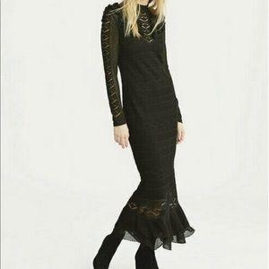 Saks Polo Ralph Lauren Black Pointelle Midi Dress
